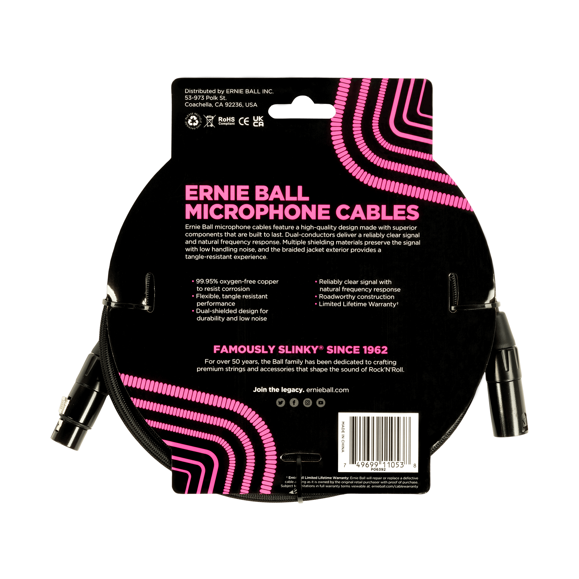 Ernie Ball - Cable Para Micrófono, Tamaño: 6.096 Mts., Color: Negro Mod.6392_29