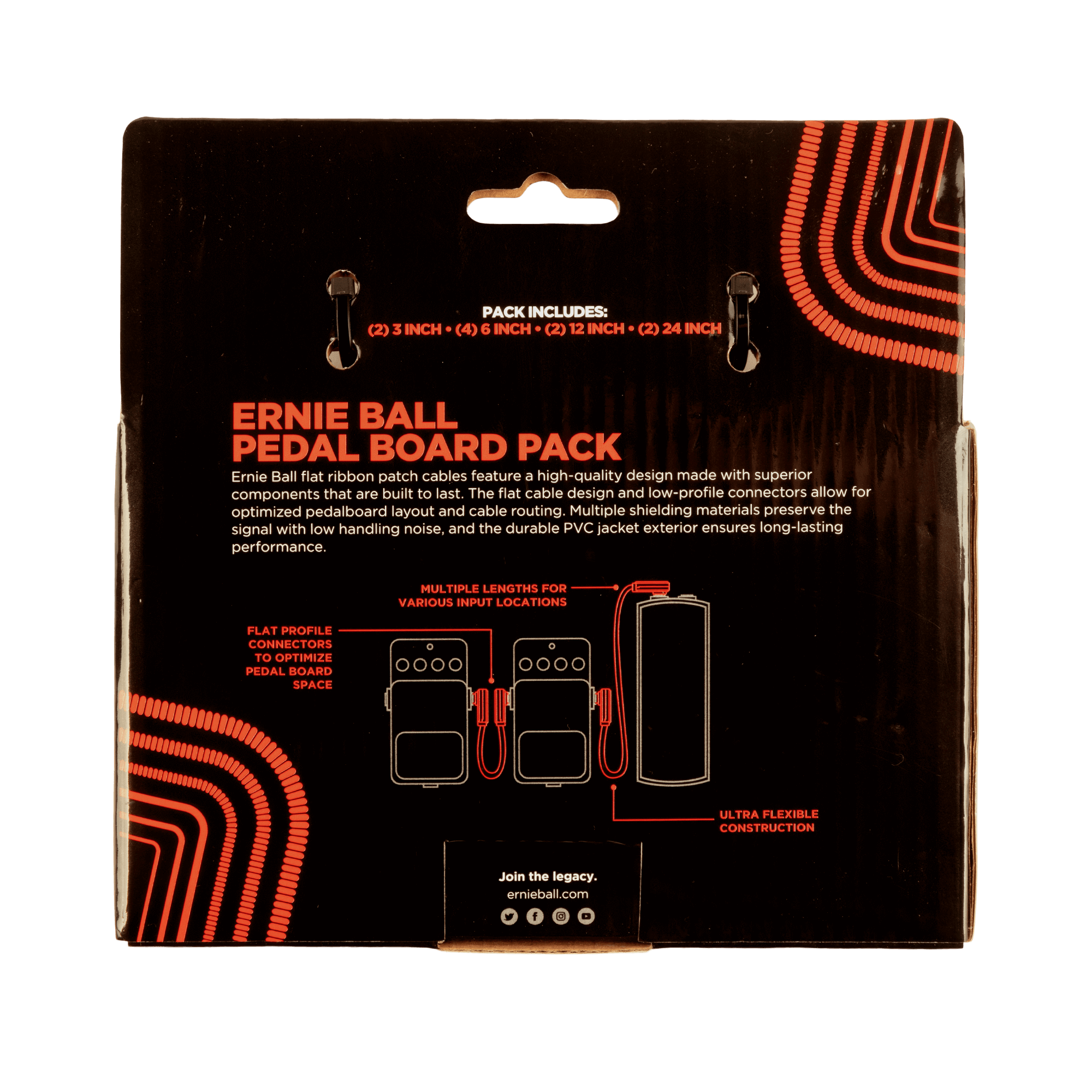Ernie Ball - Cables de Audio Angulado/Angulado para Pedal Board, Color: Rojo Tamaño: Varios Mod.6404_30