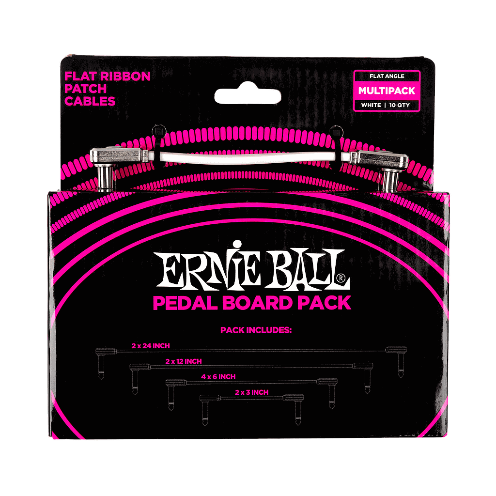 Ernie Ball - Paquete de 10 Cables de Audio para Pedal Board, Blanco Angulado/Angulado Mod.6387
