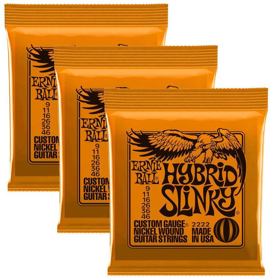 Ernie Ball - 3 Encordados Hybrid Slinky Para Guitarra Eléctrica, Niquel 0.009-0.046 Mod.3222_4