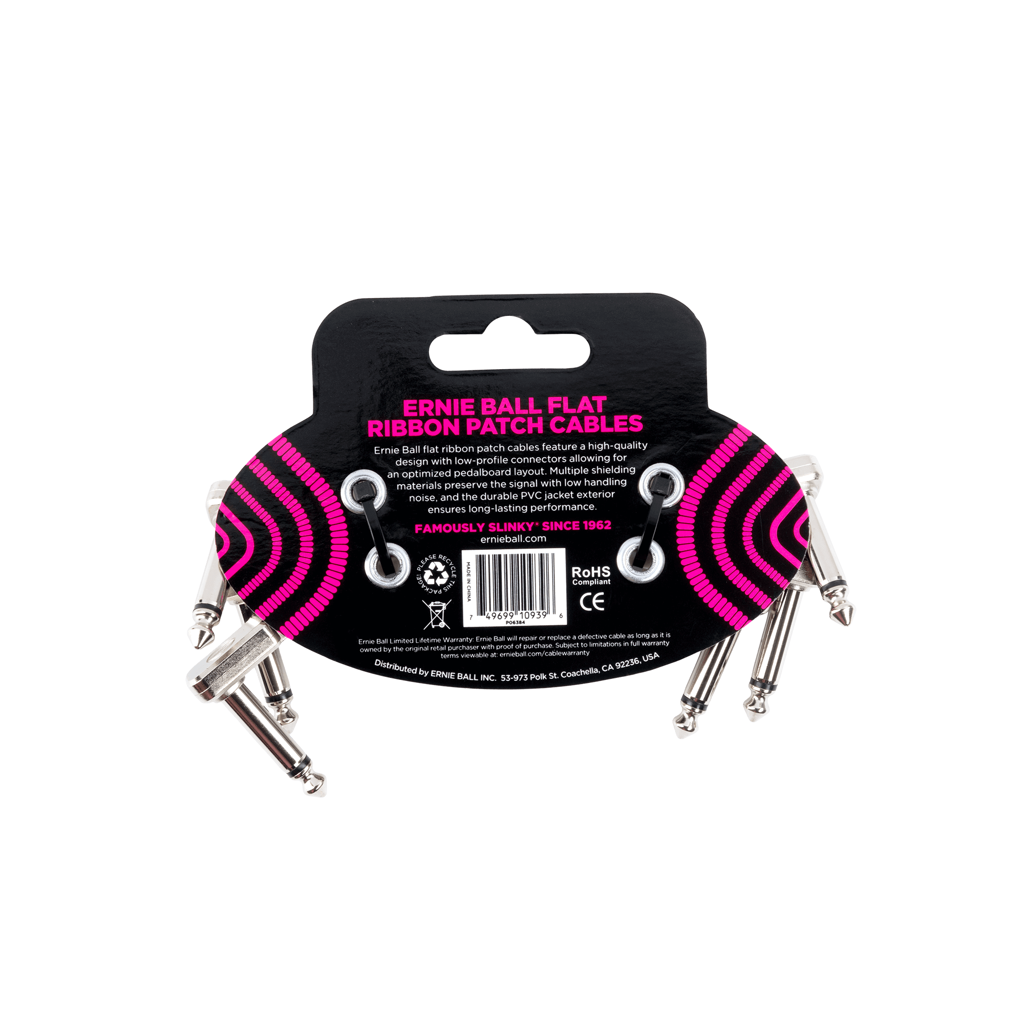 Ernie Ball - 3 Cables de Audio 7.62 cm, Blanco Angulado/Angulado Mod.6384_5