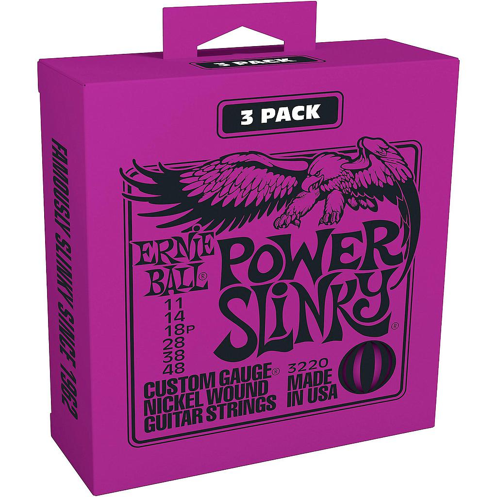 Ernie Ball - 3 Encordados Power Slinky Para Guitarra Eléctrica, Niquel 0.011-0.048 Mod.3220