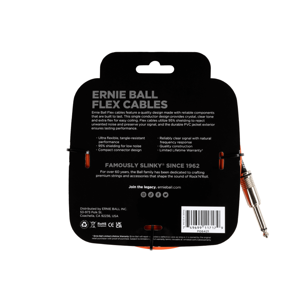 Ernie Ball - Cable de Audio 6.10 Mts., Anaranjado (Recto/Recto) Mod.6421_7