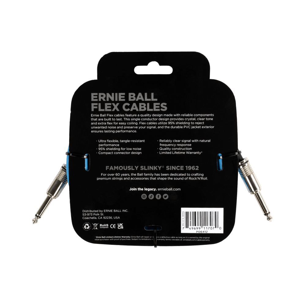 Ernie Ball - Cable de Audio 3.048 Mts., Azul (Recto/Recto) Mod.6412_1