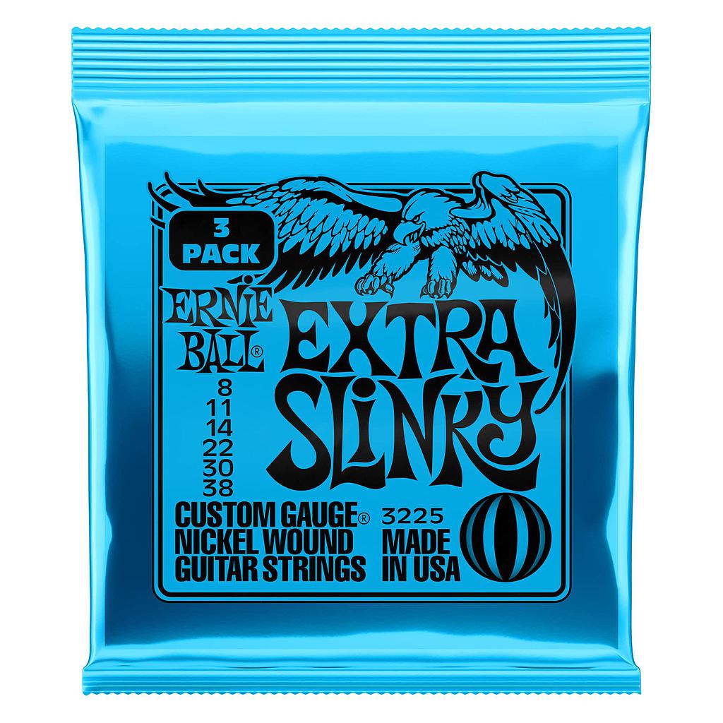 Ernie Ball - 3 Encordados Extra Slinky Para Guitarra Eléctrica, Niquel 0.008-0.038 Mod.3225