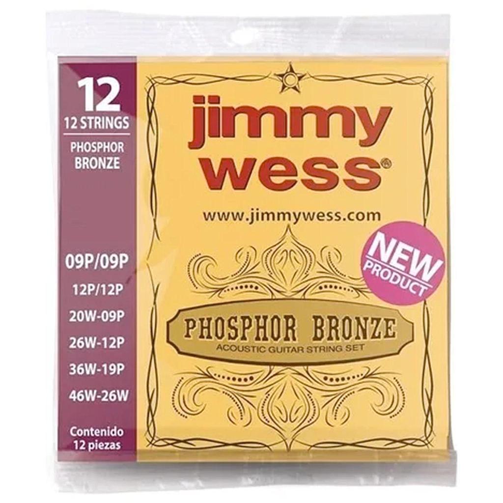Jimmy Wess - Encordado para Guitarra Acústica de 12 Cuerdas Mod.JWGA-1012BF