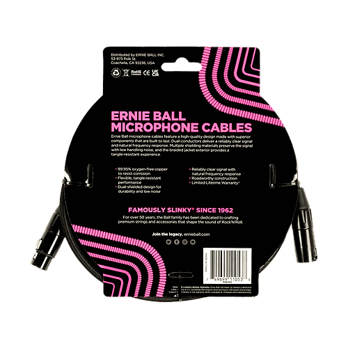 Ernie Ball - Cable Para Micrófono, Tamaño: 6.096 Mts., Color: Negro Mod.6392_29