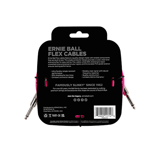 Ernie Ball - Cable de Audio 6.10 Mts., Rosa (Recto/Recto) Mod.6418_10