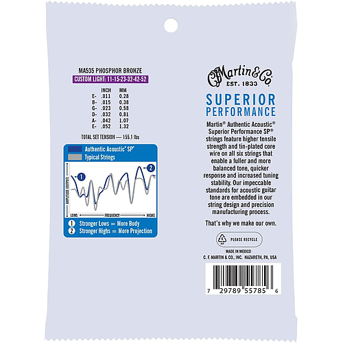 Martin - Encordado Superior Performance Phosphor Bronze para Guitarra Acústica, 11 - 52 Mod.MA535_2